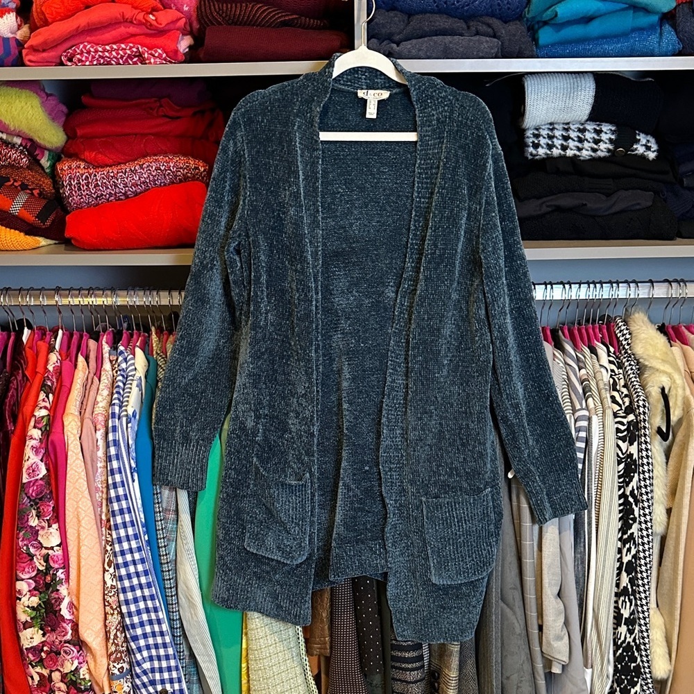 d & co. Teal long sleeve 2 pocket open front cardigan size XS